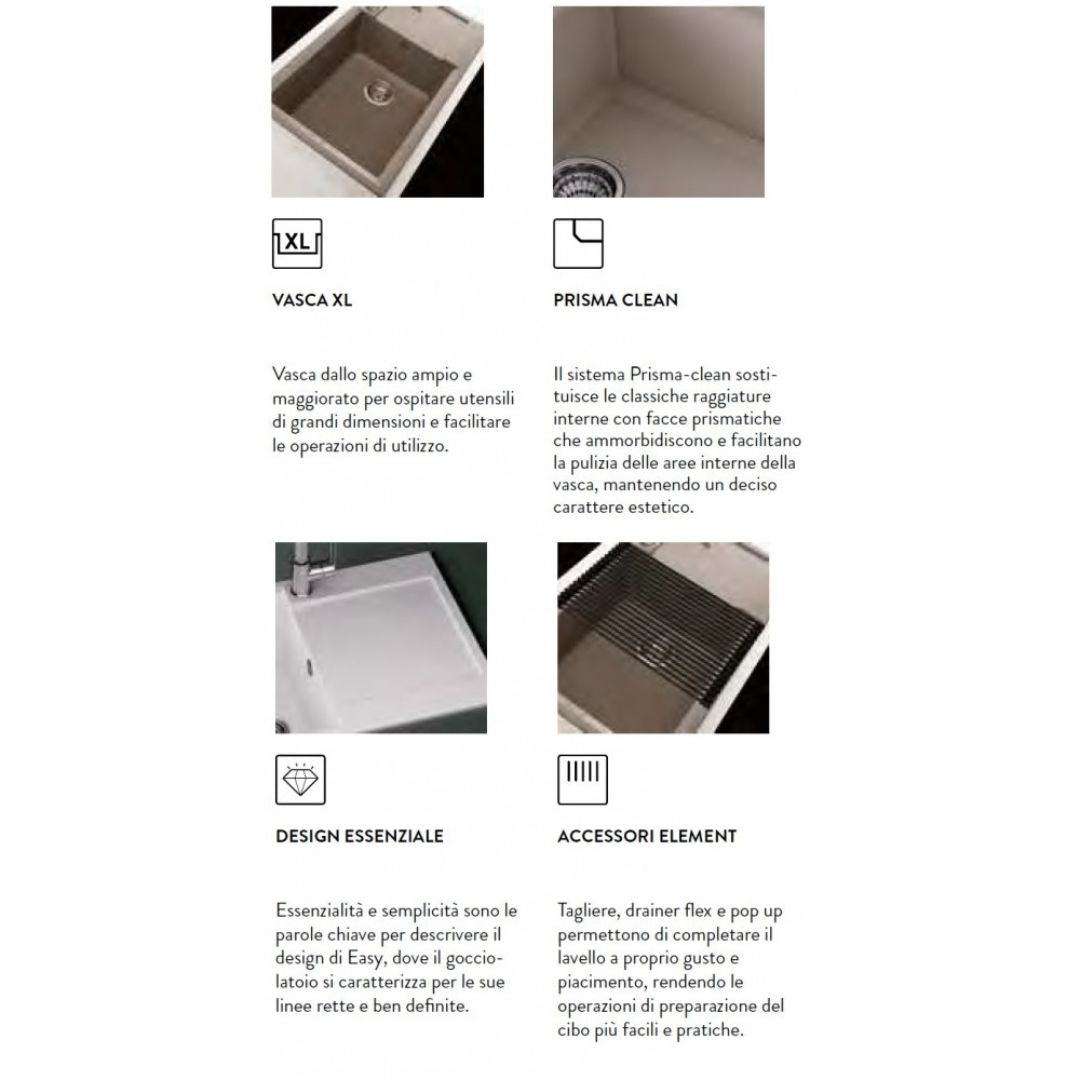 ELLECI EASY 500 LGY50051 Lavello 2 Vasche con Gocciolatoio Reversibile Sopratop Granitek Avena 51  cm. 116 x 50