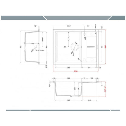 ELLECI UNICO 125 LGU12551 Lavello 1 Vasca con Gocciolatoio Reversibile Sopratop Granitek Avena 51  cm. 65 x 50