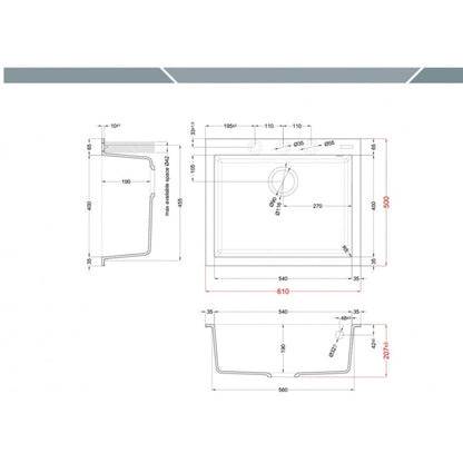 Elleci Quadra 110 LGQ11062 Lavello da Incasso 1 Vasca Sopratop Granitek Classic Bianco Antico cm. 61 x 50