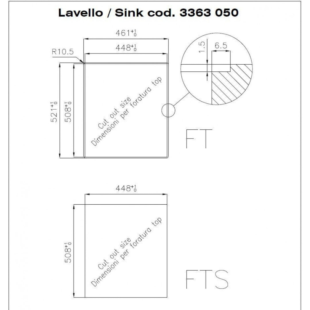 Foster S4001 3363050 Lavello da Incasso Sopratop - Filotop 1 Vasca Acciaio Inox mm. 460 x 520