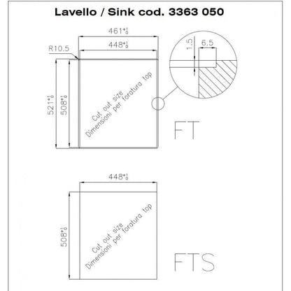 Foster S4001 3363050 Lavello da Incasso Sopratop - Filotop 1 Vasca Acciaio Inox mm. 460 x 520