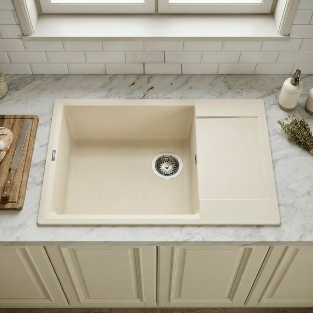 Elleci Easy 310 LGY31062 Lavello Incasso Sopratop 1 Vasca Granitek Bianco Antico cm. 78 × 50