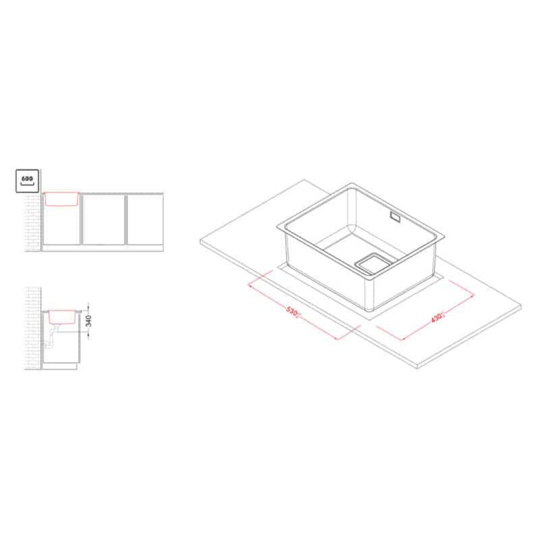 ELLECI LIW500SACMU W-Square 500 Lavello 1 Vasca Acciaio Inox Satinato cm. 54 x 44