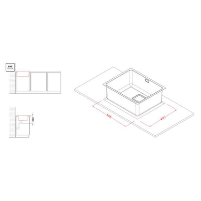 ELLECI LIW500SACMU W-Square 500 Lavello 1 Vasca Acciaio Inox Satinato cm. 54 x 44
