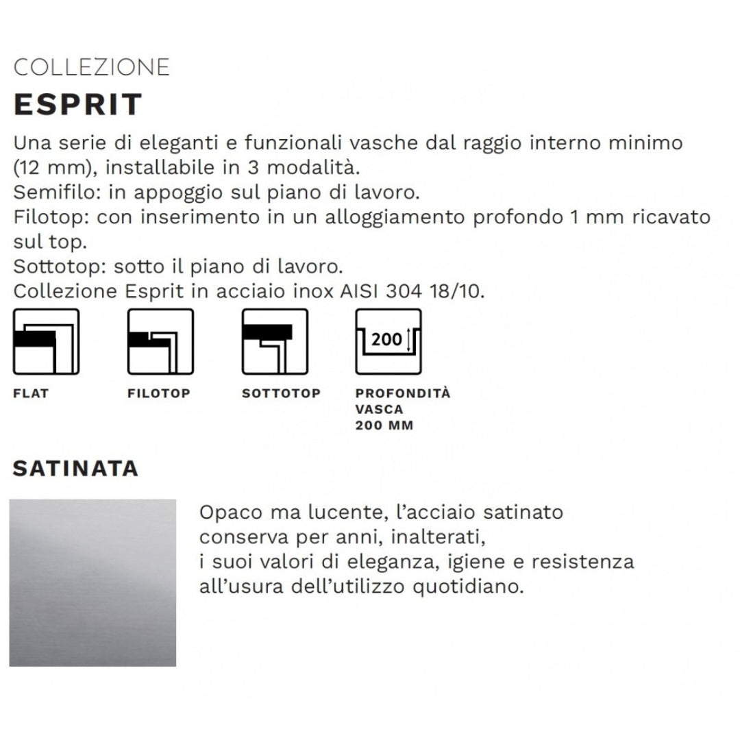 ELLECI LIE700SAC Lavello Incasso 1 Vasca Inox Satinato Flat Filotop Sottotop cm. 74 x 44