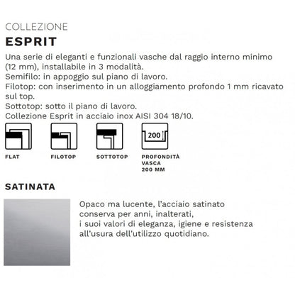ELLECI LIE700SAC Lavello Incasso 1 Vasca Inox Satinato Flat Filotop Sottotop cm. 74 x 44