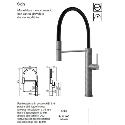 Foster Marine Skin 8424100 Miscelatore Inox Satinato Girevole Doccia Estraibile