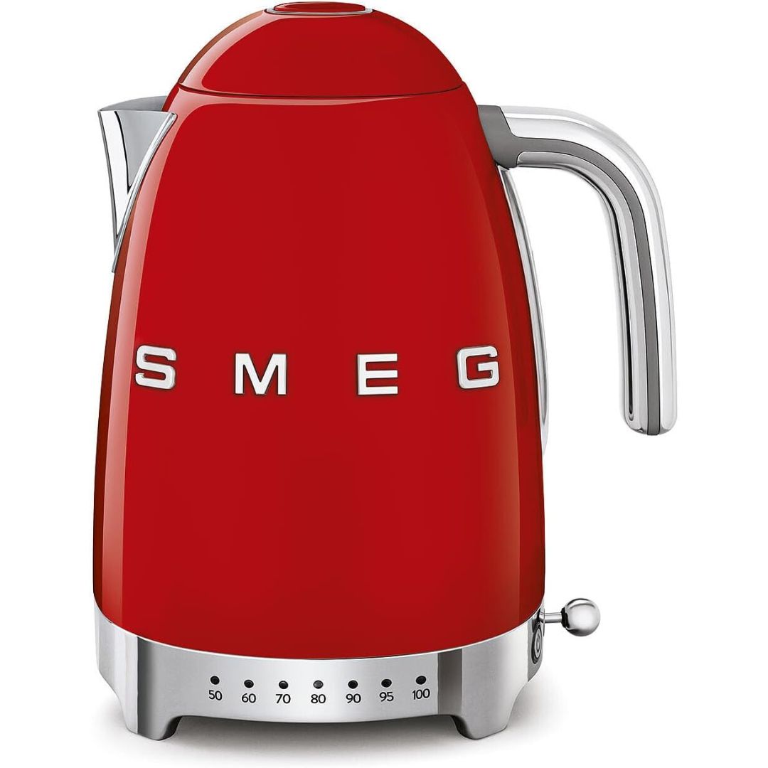 SMEG KLF04RDEU Bollitore Elettrico Bianco a Temperatura Variabile Anni 50’ Rosso