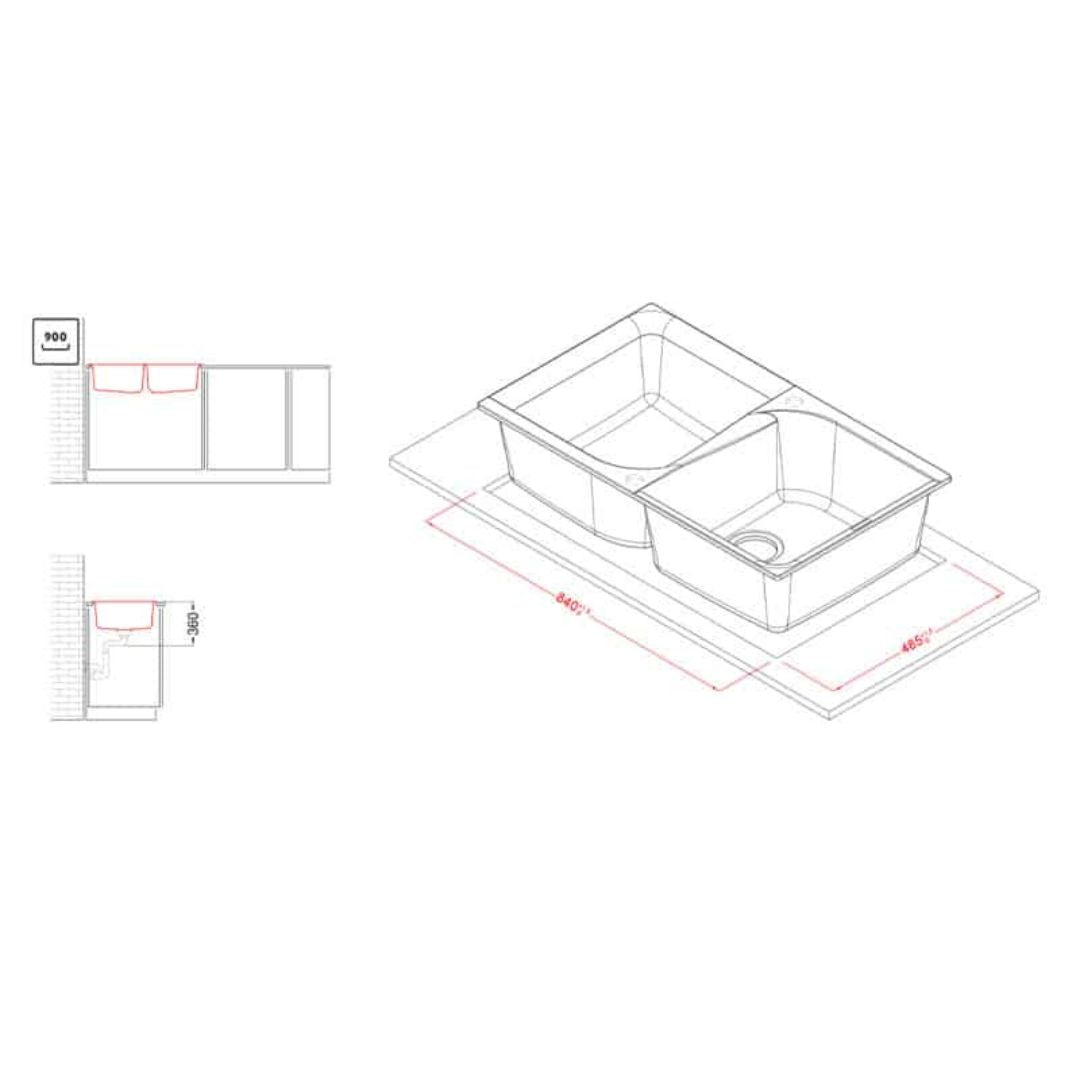 ELLECI EGO 450 LGE45051 Lavello Incasso Sopratop 2 Vasche Avena Granitek cm. 86 x 50