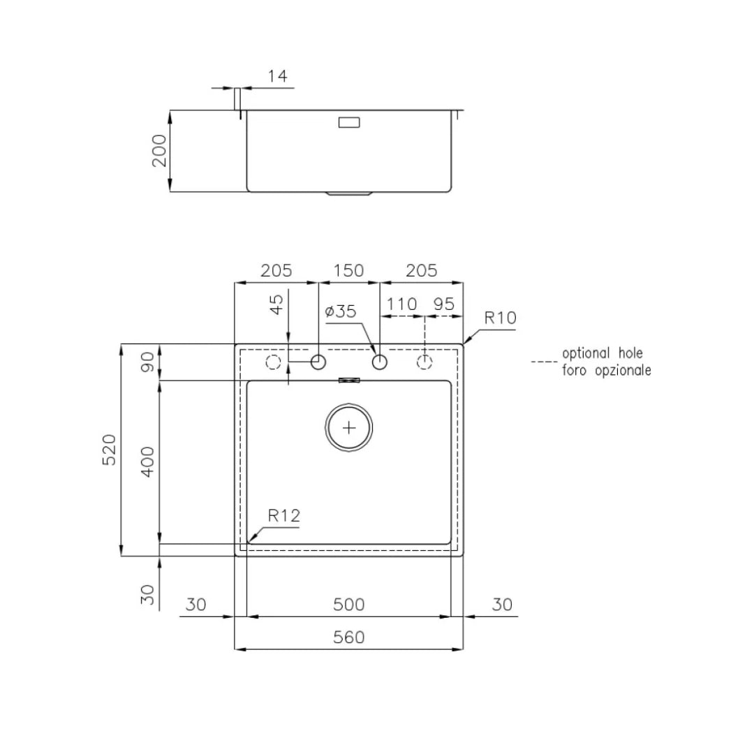 Foster S4001 3365050 Lavello 1 Vasca Incasso Filotop Acciaio Inox Spazzolato cm. 56 x 52