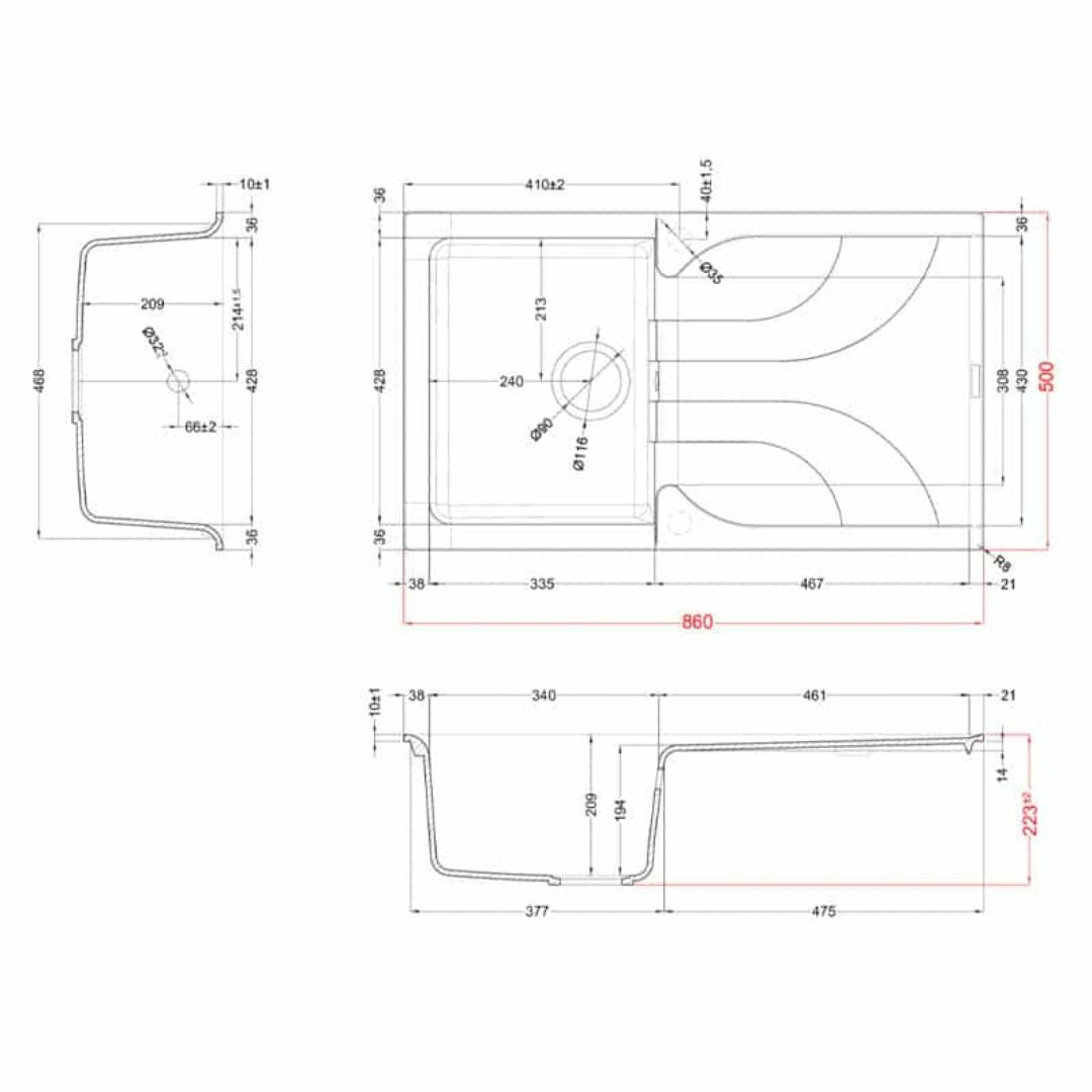 ELLECI EGO 400 LGE40051 Lavello Incasso Sopratop 1 Vasca Granitek Avena cm. 86 x 50