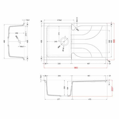 ELLECI EGO 400 LGE40051 Lavello Incasso Sopratop 1 Vasca Granitek Avena cm. 86 x 50