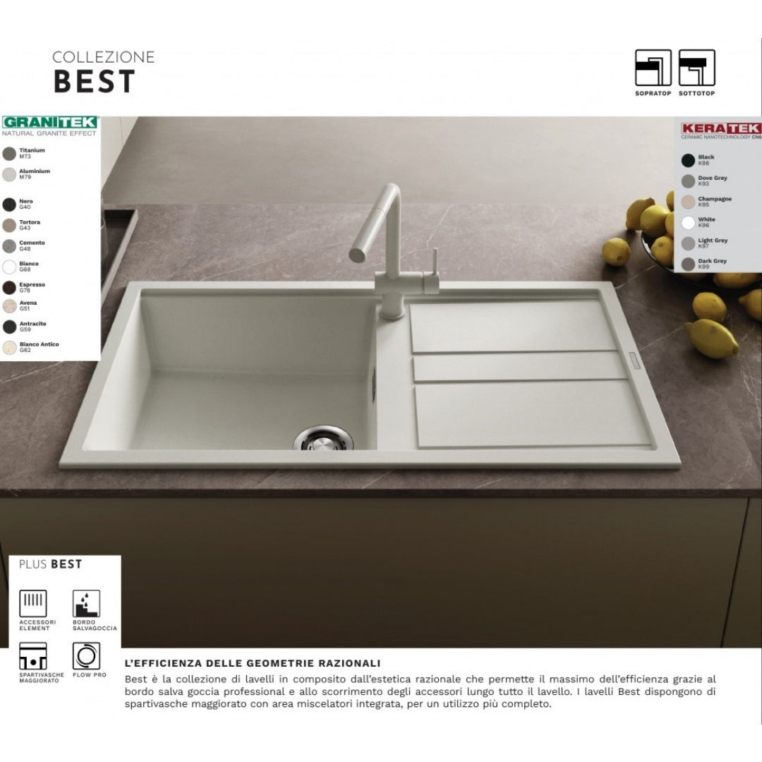 Elleci Best 450 LGB45051BSO Lavello 2 Vasche Sottotop Granitek Classic Avena mm. 836 x 488
