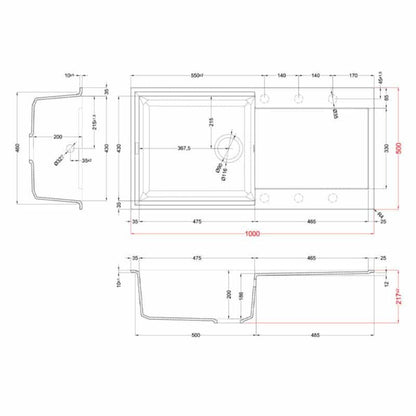 ELLECI EASY 480 LGY48059 Lavello 1 Vasca Gocciolatoio Reversibile Granitek Antracite cm. 100 x 50