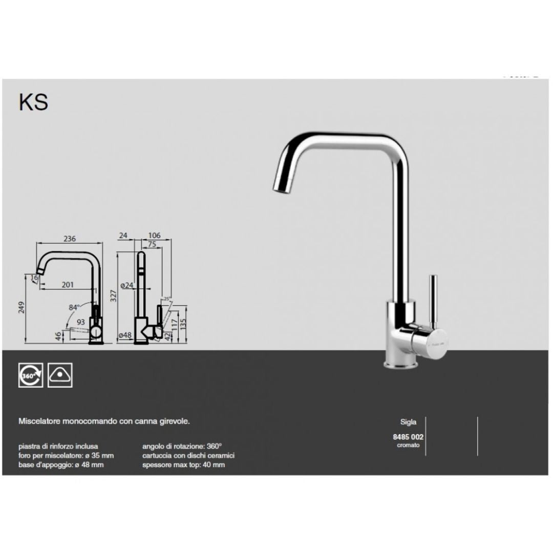 FOSTER KS 8485002 Miscelatore Monocomando Cucina Cromato con Canna Girevole 360°