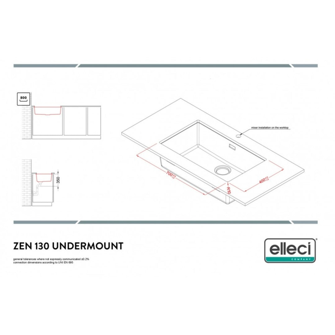 Elleci ZEN 130 LKZ13087 Lavello Cucina Monovasca Incasso Sopratop/Sottotop Keratek Cocoa mm. 756 x 456