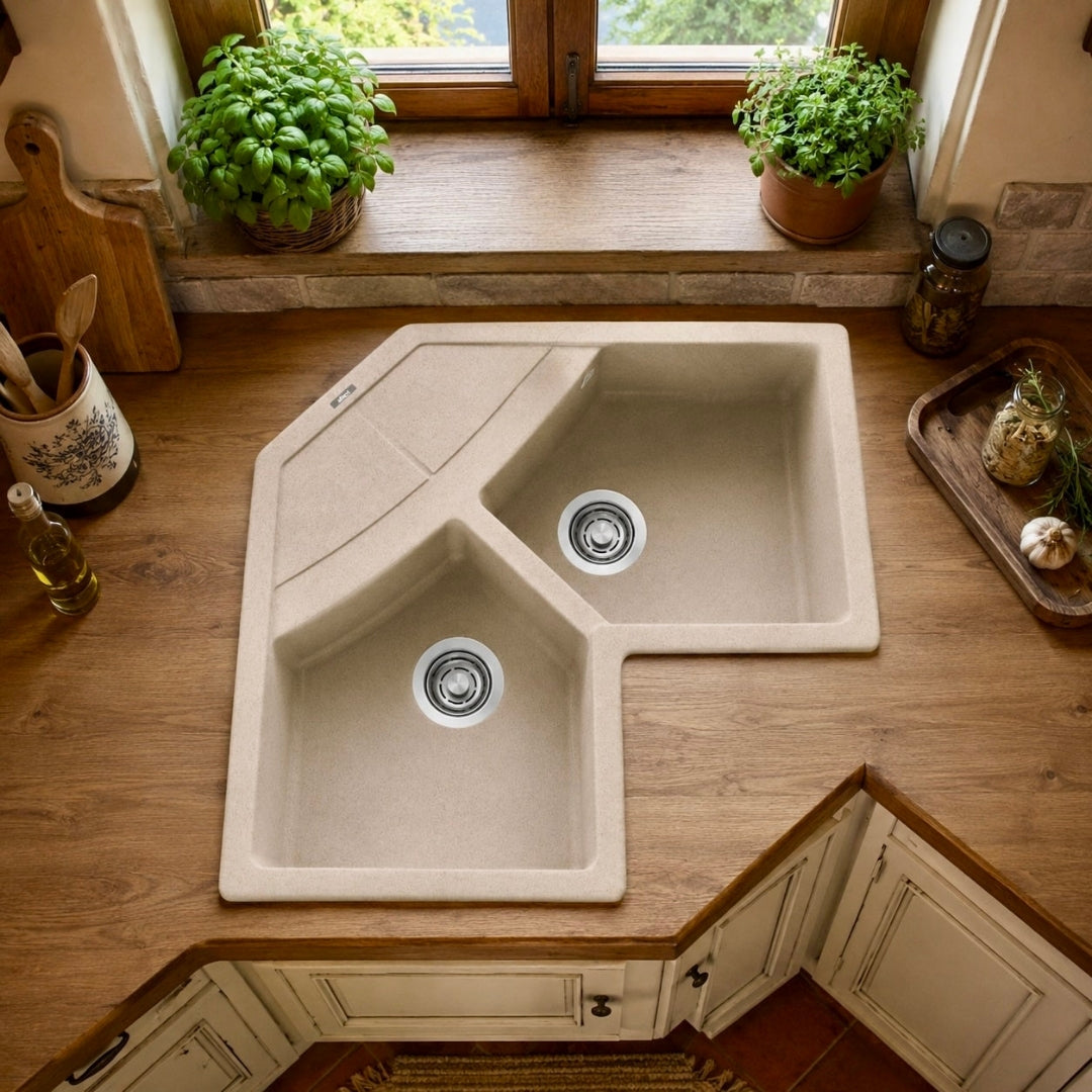 Elleci Unico Corner LGUCOR51 Lavello Angolare da incasso Granitek Avena cm. 83 x 83
