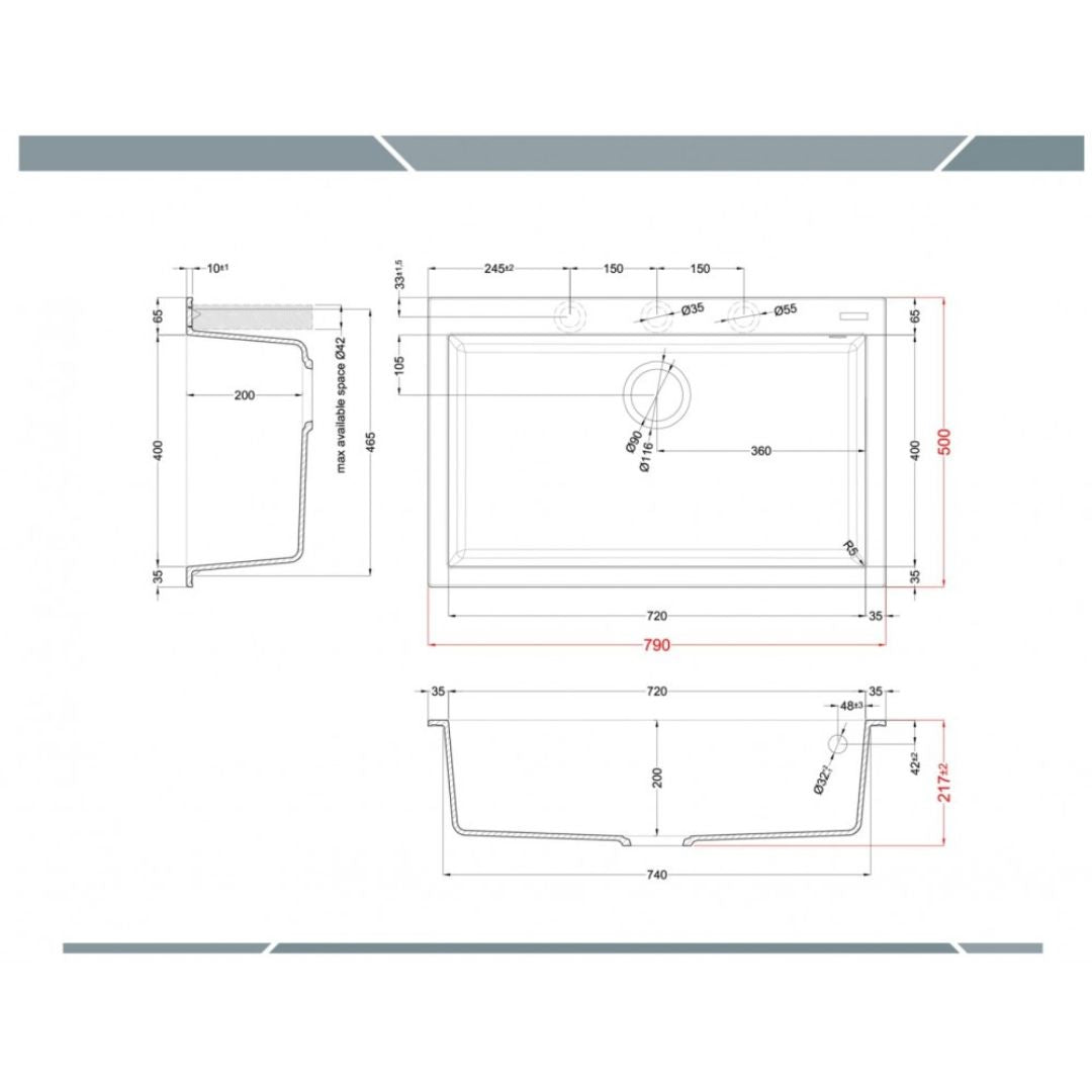 ELLECI QUADRA 130 LGQ13051 Lavello da Incasso 1 Vasca Sopratop Granitek Avena 51 cm. 79 x 50