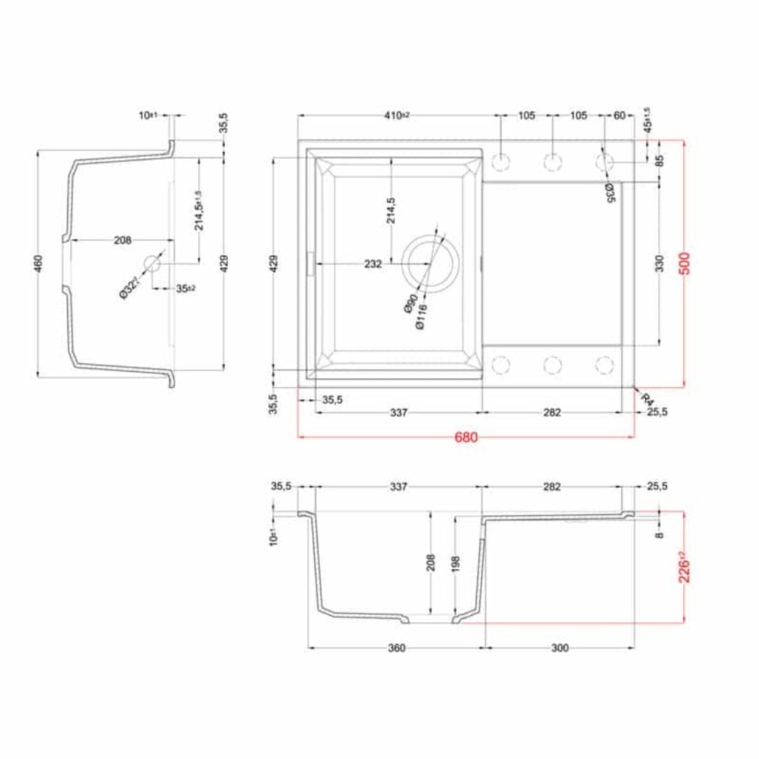 Elleci Easy 135 LGY13539 Lavello Incasso 1 Vasca Granitek Bianco Soft cm. 68 × 50