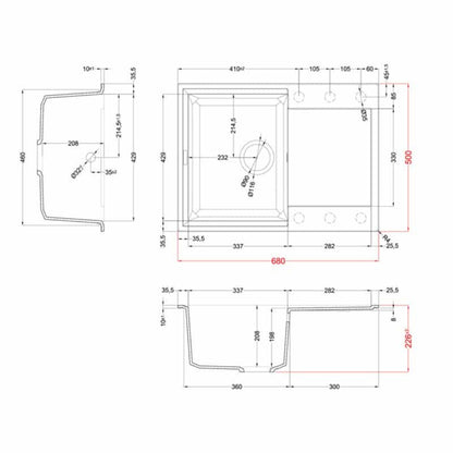 Elleci Easy 135 LGY13539 Lavello Incasso 1 Vasca Granitek Bianco Soft cm. 68 × 50