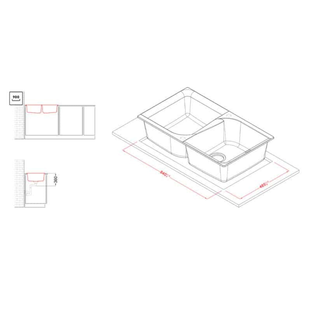 Lavello Elleci Ego 450 LGE45062 Incasso Sopratop 2 Vasche Granitek Bianco Antico cm. 86 × 50