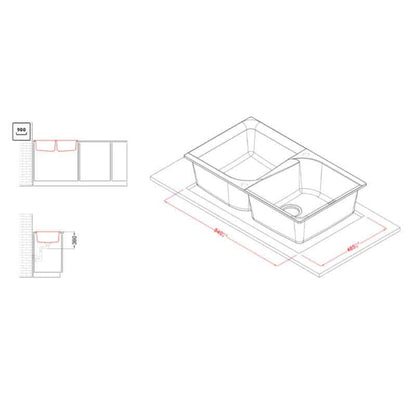 Lavello Elleci Ego 450 LGE45062 Incasso Sopratop 2 Vasche Granitek Bianco Antico cm. 86 × 50