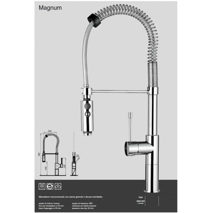 FOSTER MAGNUM 8484000 Miscelatore Monocomando Cucina Cromato con Canna Girevole e Doccia Orientabile
