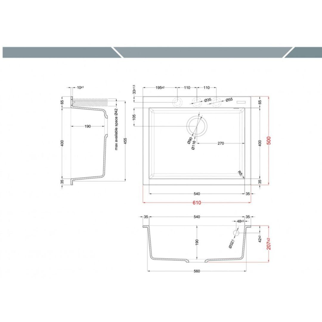 ELLECI QUADRA 110 LGQ11051 Lavello da Incasso 1 Vasca Sopratop Granitek Avena 51  cm. 61 x 50