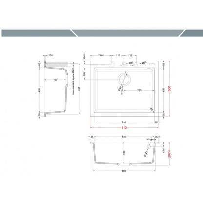 ELLECI QUADRA 110 LGQ11051 Lavello da Incasso 1 Vasca Sopratop Granitek Avena 51  cm. 61 x 50