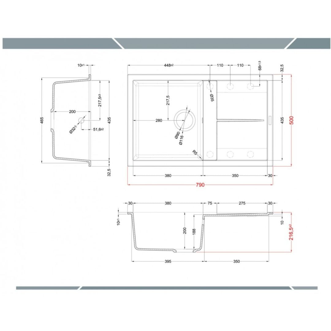 ELLECI UNICO 300 LGU30051 Lavello 1 Vasca con Gocciolatoio Reversibile Sopratop Granitek Avena 51 cm. 79 x 50