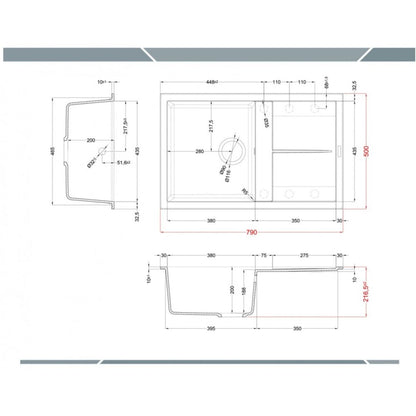 ELLECI UNICO 300 LGU30051 Lavello 1 Vasca con Gocciolatoio Reversibile Sopratop Granitek Avena 51 cm. 79 x 50