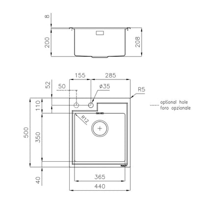 Foster Fortyfour 4151050 Lavello da Incasso Monovasca Sopratop Acciaio Inox cm. 44 x 50