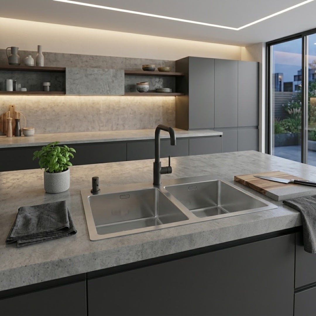 Foster S4001 3352050 Lavello Incasso Filotop 2 Vasche Acciaio Inox Spazzolato cm, 75 x 44