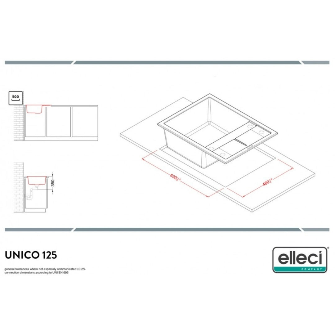 Elleci Unico 125 LGU12562 Lavello 1 Vasca con Gocciolatoio Reversibile Sopratop Granitek Bianco Antico cm. 65 x 50