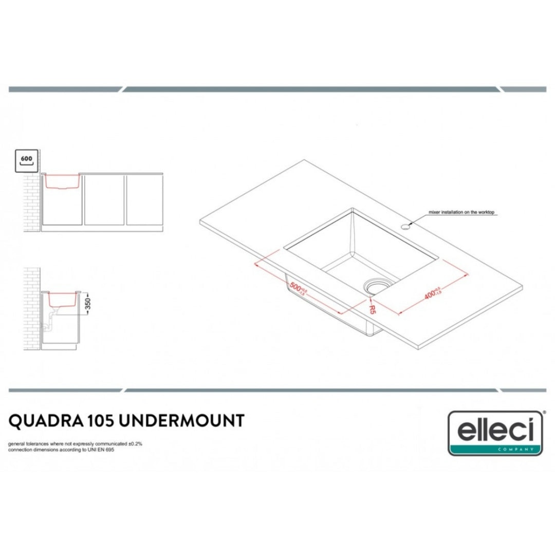Elleci Quadra LGQ10551BSO Lavello Incasso Sottotop 1 Vasca Avena Granitek cm. 54x44