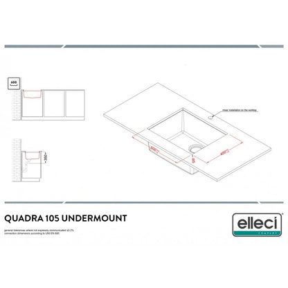 Elleci Quadra LGQ10551BSO Lavello Incasso Sottotop 1 Vasca Avena Granitek cm. 54x44