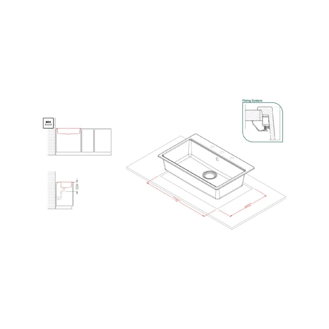 Elleci Time 130 LG213068 Lavello 1 Vasca Incasso Sopratop Granitek Bianco Titano cm. 79 x 51