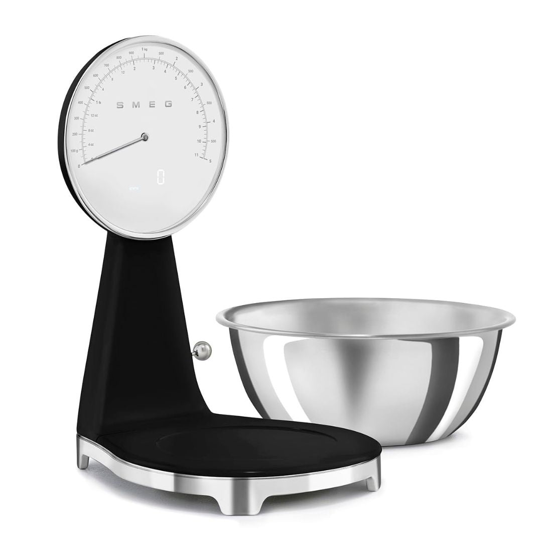 SMEG KSF01BLWW Bilancia Cucina Digitale Analogica con Nera Ciotola Inox 1,8 L