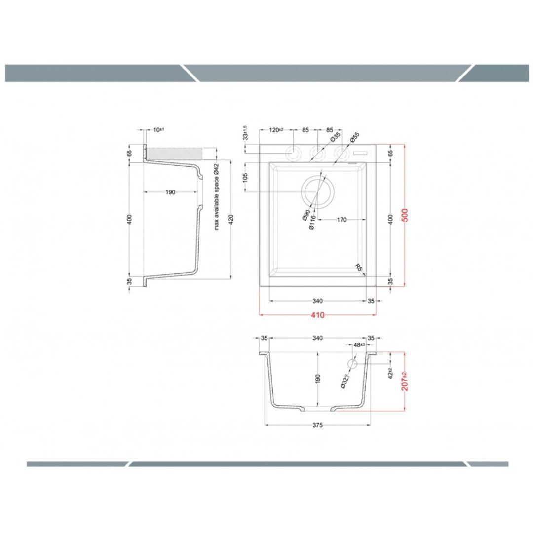 Elleci Quadra 100 LGQ10051 Lavello da Incasso 1 Vasca Sopratop Granitek Avena cm. 51 x 40