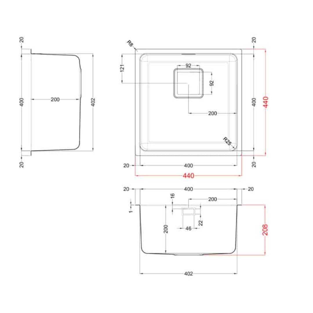 ELLECI LIW400SACMU W-SQUARE 400 Lavello 1 Vasca Acciaio Inox Satinato cm. 44 x 44