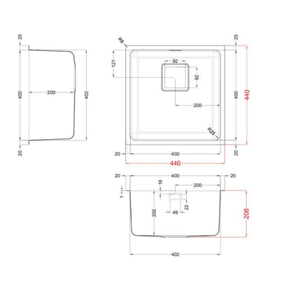 ELLECI LIW400SACMU W-SQUARE 400 Lavello 1 Vasca Acciaio Inox Satinato cm. 44 x 44