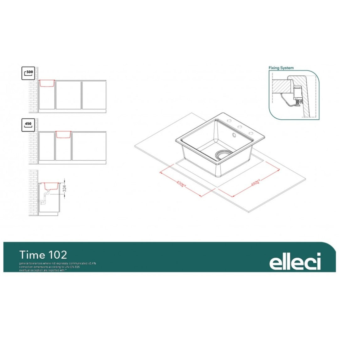 Elleci Time 102 LG210268 Lavello da Incasso 1 Vasca Sopratop Granitek Matt Bianco 68 cm. 45 x 51