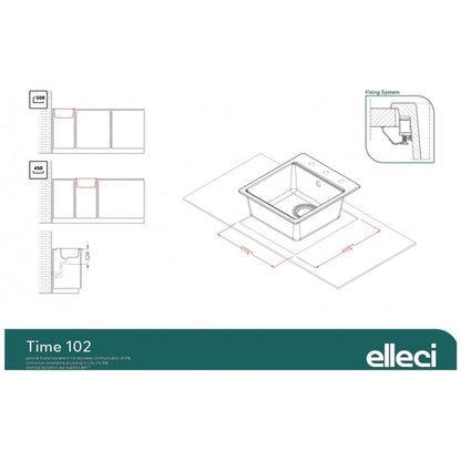 Elleci Time 102 LG210268 Lavello da Incasso 1 Vasca Sopratop Granitek Matt Bianco 68 cm. 45 x 51