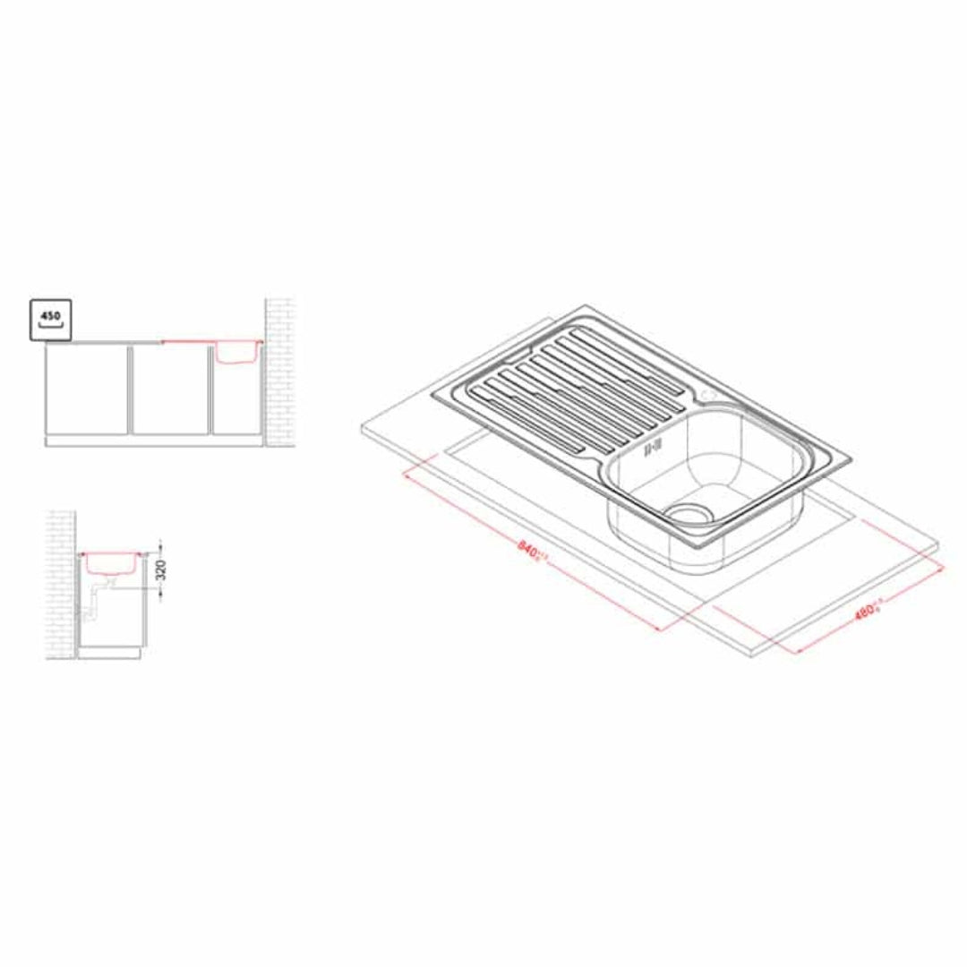 ELLECI LIK400SACDX Lavello Cucina 1 Vasca Incasso Inox Gocciolatoio Destra cm. 86 x 51