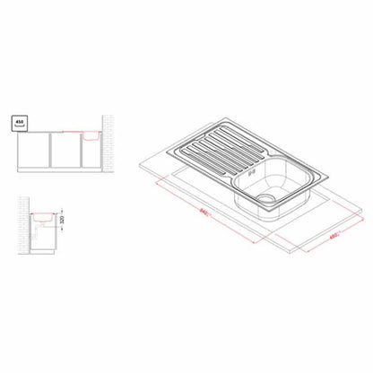 ELLECI LIK400SACDX Lavello Cucina 1 Vasca Incasso Inox Gocciolatoio Destra cm. 86 x 51