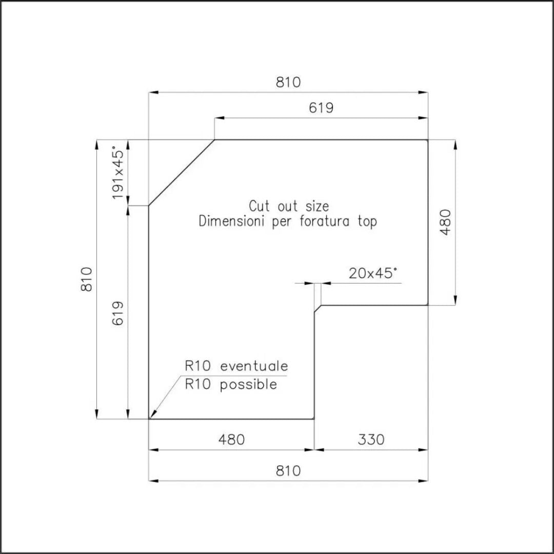 FOSTER 3308050 Lavello Angolo 1 Vasca 1/2 Inox Destra Incasso Gocciolatoio cm. 83 x 83