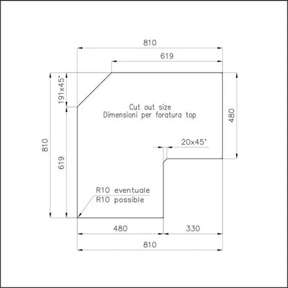 FOSTER 3308050 Lavello Angolo 1 Vasca 1/2 Inox Destra Incasso Gocciolatoio cm. 83 x 83