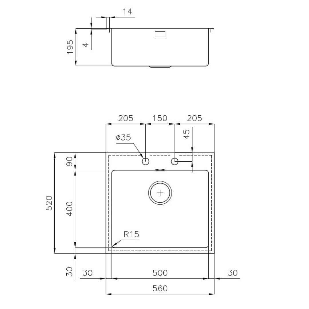 Foster KE R15 2272050 Lavello Cucina Incasso Sopratop Inox Spazzolato 50x40