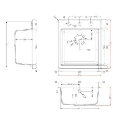 Elleci Time 102 LG210248 Lavello da Incasso Sopratop Monovasca Granitek Cemento cm. 45 X 51