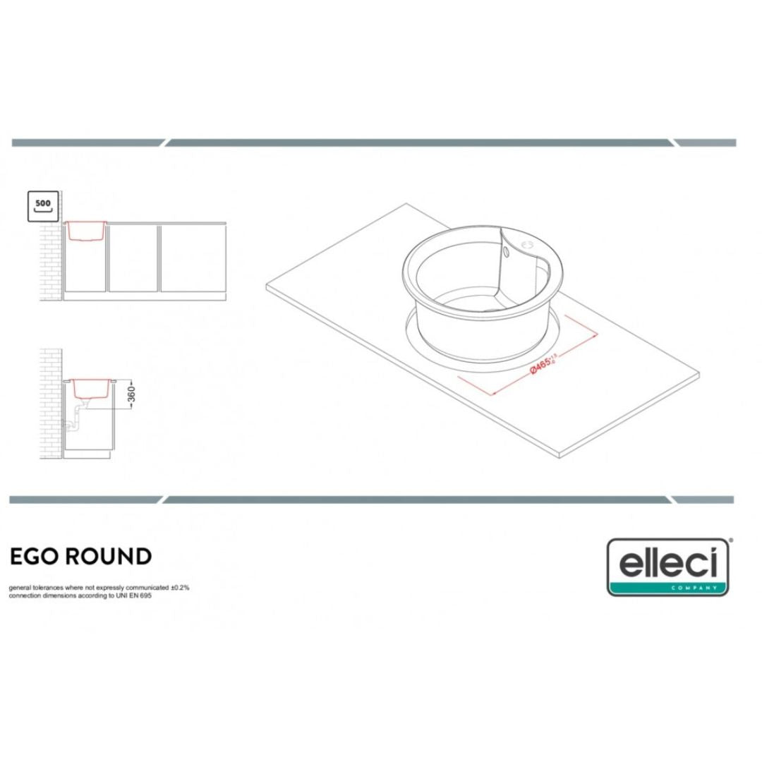 ELLECI EGO ROUND LGEROU59 Lavello 1 Vasca Circolare Incasso Sopratop Granitek Antracite 59 Diam. 485 mm
